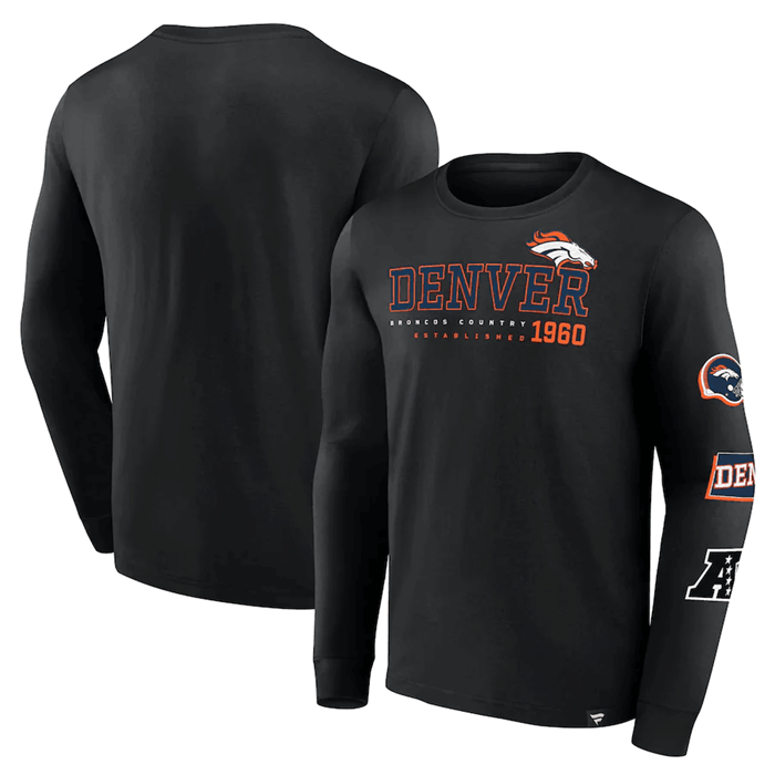 Men's Denver Broncos Black High Whip Pitcher Long Sleeve T-Shirt